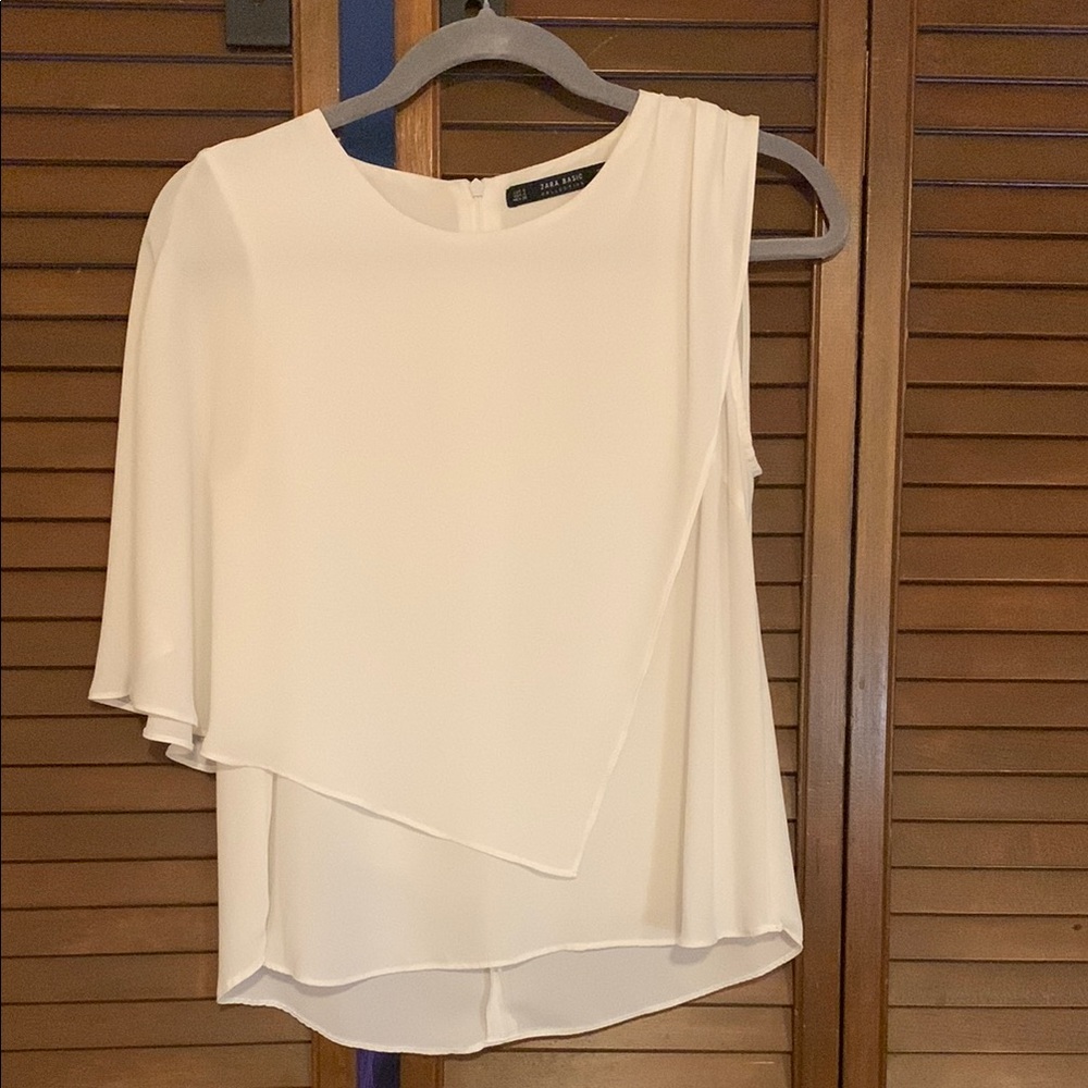 Zara White Asymmetrical Sleeveless Blouse